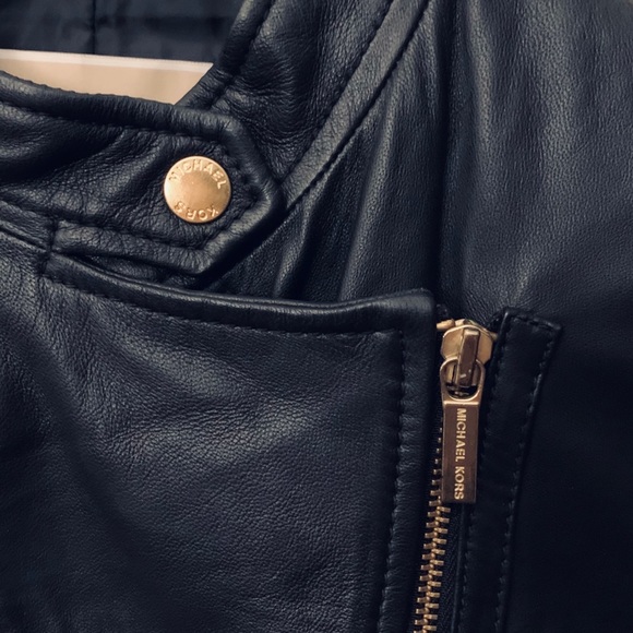 Micheal Kors Cropped Leather Moto Jacket Black S - Picture 2 of 13